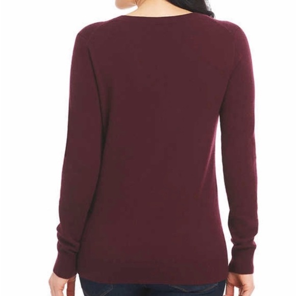Hilary Radley Cashmere Sweater,V-Neck Burgundy, Large - Picture 2 of 3